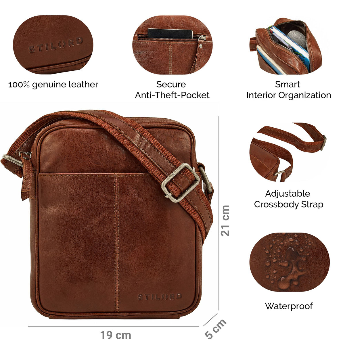genuine leather cross body travel bag brown