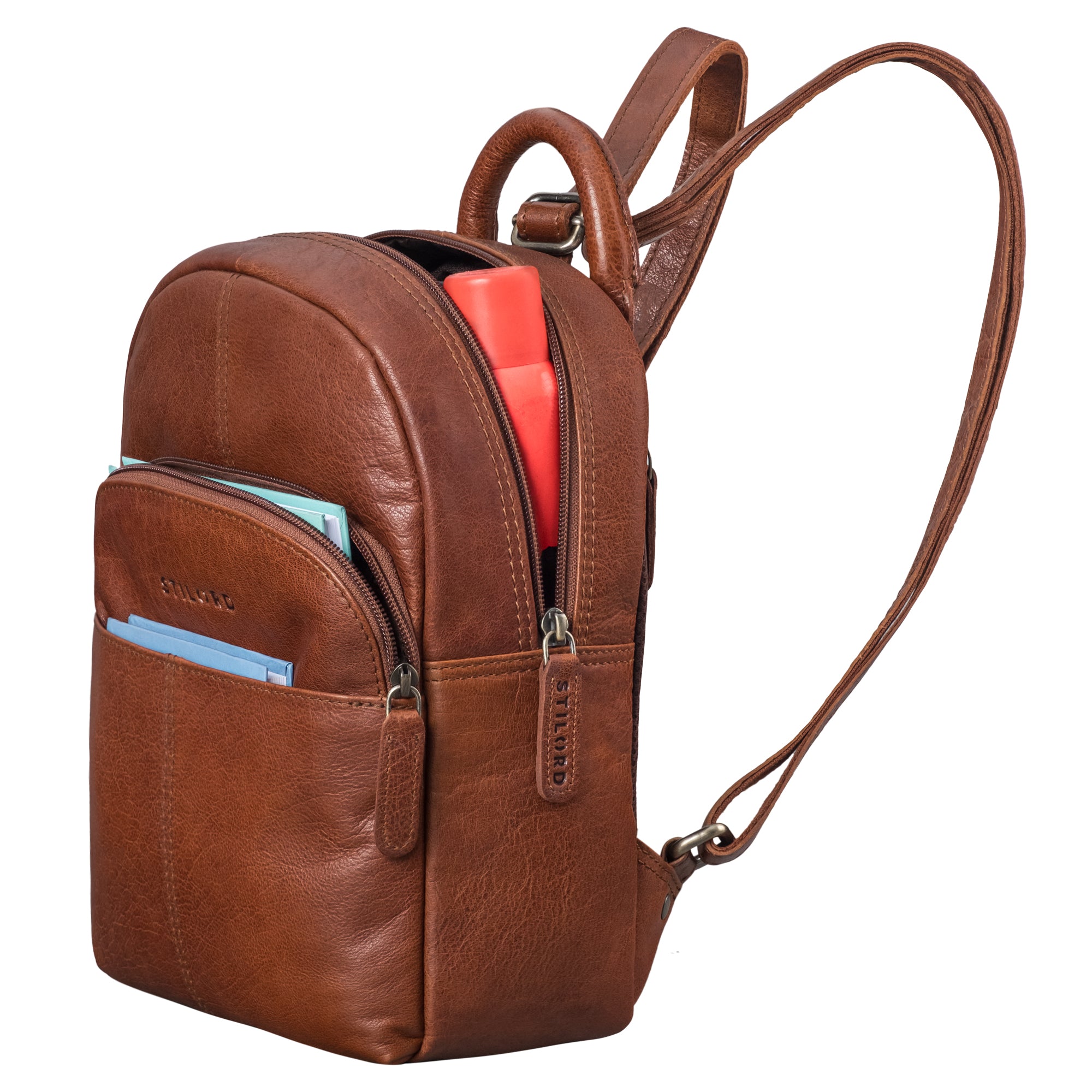 leder rucksack damen anti diebstahl cognac