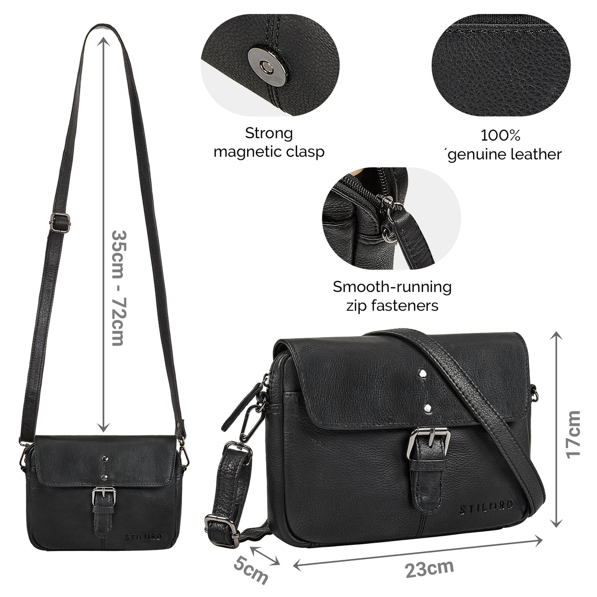 Black leather crossbody bag small leather for women