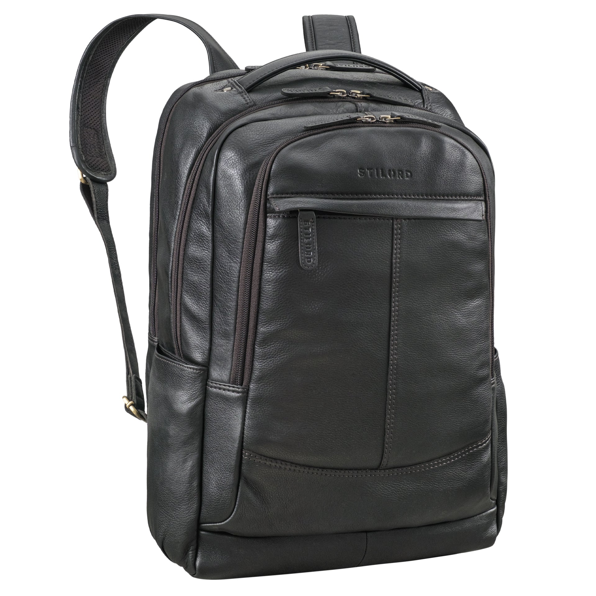 cool black leather computer backpacks Commuter Backpack zippered main compartment w padded laptop section built into the back wall McKlein Parker 15