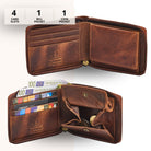 Leather wallet kara cognac, open interior with card slots, coin pocket and bill compartment, RFID protection embossing
