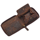 Open leather wallet kreta brown with RFID protection, zip-around, card slots and snap coin compartment