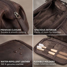 Brown leather toiletry bag (zamora), water-repellent surface, smooth zipper with STILORD embossing, roomy interior and elastic holders