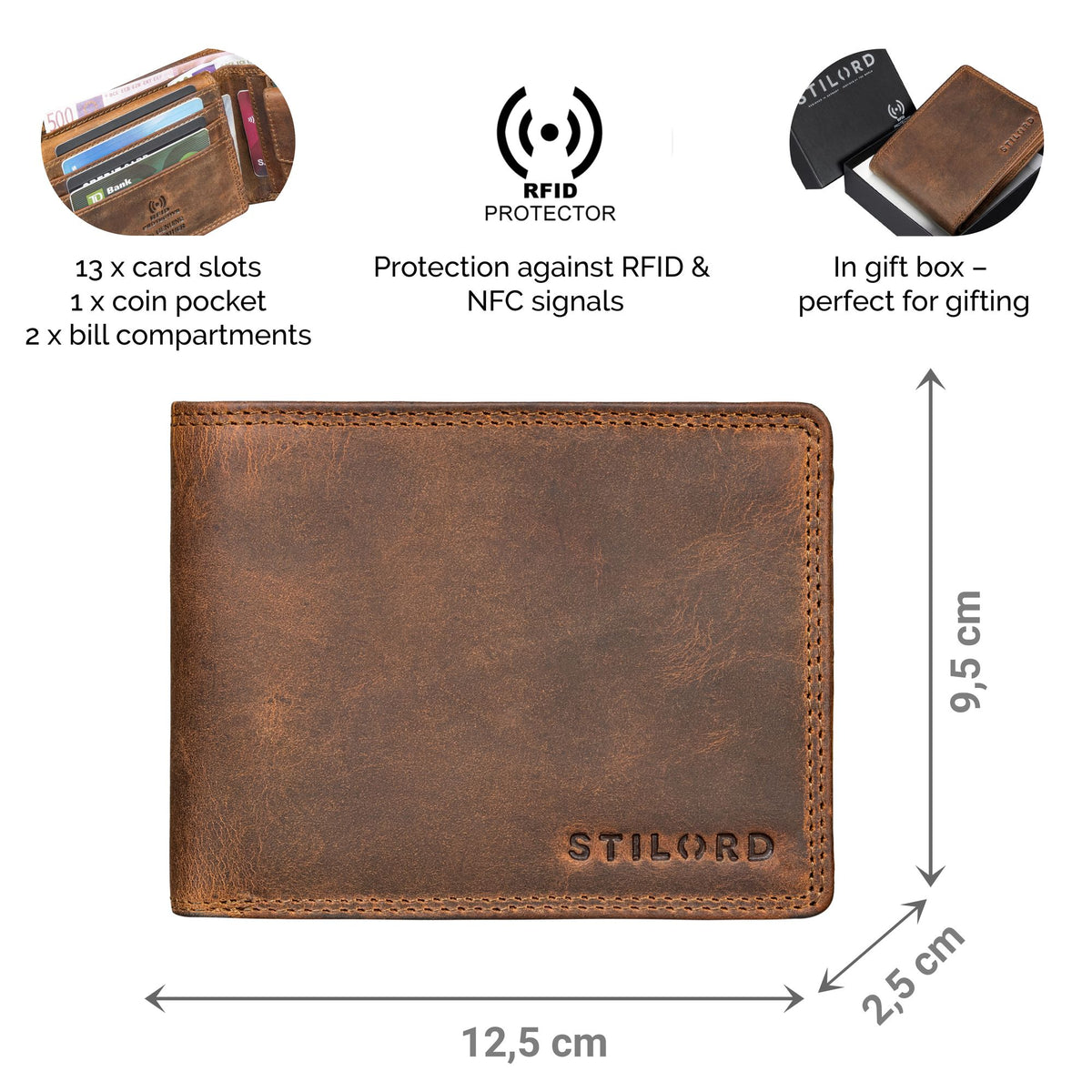 leather wallet men rfid brown