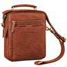 Small leather shoulder bag maraska brown, STILORD embossing, front zip pocket and detachable strap, fits 10.1-inch tablet and A5