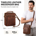 Small brown leather shoulder bag with top handle, fits 10.1-inch tablet and A5 documents, STILORD embossing visible