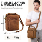 Small tan leather crossbody bag, front view with shoulder strap and STILORD embossing, fits 10.1-inch tablet and A5